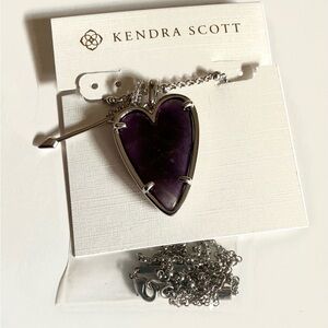 Kendra Scott Purple Heart Necklace w/ Arrow Charm Silver Adjustable Chain NWT